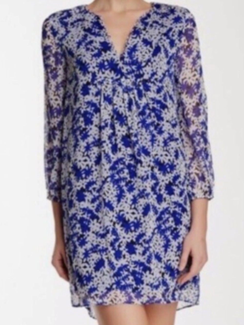 Diane von Furstenberg Dress Navy Blue Floral Tunic Silk Size P